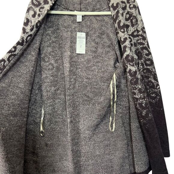 New Chico's Women's 100%Wool Knit Animal Print Ombre Open Cardigan Size 2 large - Picture 4 of 16